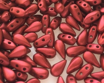 75 pcs DropDuo Beads, 2 hole, Lava Red, 3x6mm, drop or pear shaped Czech Pressed Glass Beads