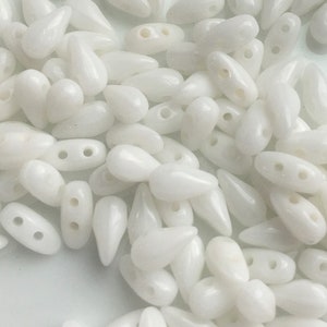 100 pcs DropDuo Beads, 2 hole, Chalk White, 3x6mm, drop or pear shaped Czech Pressed Glass Beads