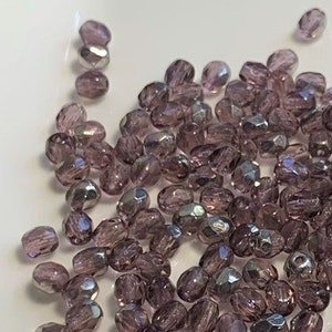50 Stück Amethyst Silber Runde facettierte feuerpolierte tschechische Perlen