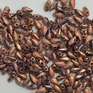 50 perles DropDuo, 2 trous, cristal gravé Capri Gold, 3 x 6 mm, perles de verre pressées tchèques en forme de goutte ou de poire