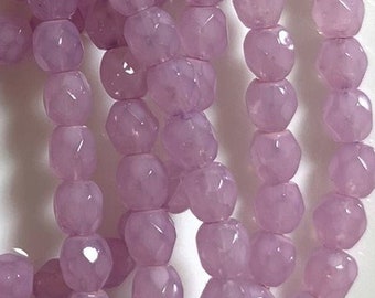 Milky Lilac, Round Fire Polished Czech Beads, 4mm, 50 beads