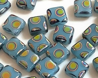 Preciosa Peacock Tile Perlen 6 mm - Hellblau, 20 Stück, 1 Loch, Flaches Quadrat, Tschechische Pressglasperlen