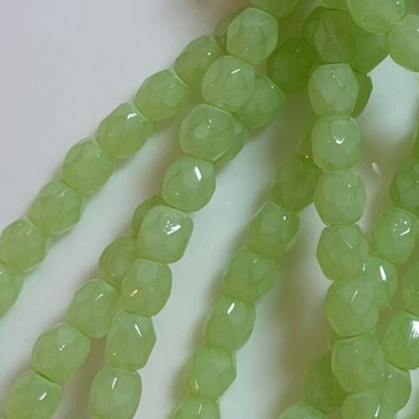 Milky Mint, Round Fire Polished Czech Beads, 4mm, 50 beads