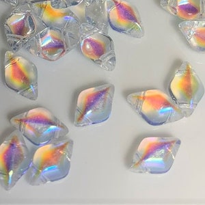 40 pcs Gemduo Beads, Crystal AB, 5x8mm, 2 hole, diamond shaped Czech Pressed Glass Beads