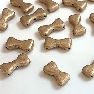 20 pcs Bow Tie beads, Bronze Pale Gold, 3-Hole, 6x12mm, Czech Pressed Glass Beads