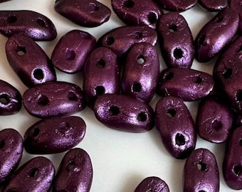 Wave beads, Pastel Bordeaux, 3x7mm, 2-hole, Czech Pressed Glass Beads, Free Pattern with purchase