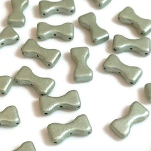 20 pcs Bow Tie beads, Jet Suede Gold, White Gold, 3-Hole, 6x12mm, Czech Pressed Glass Beads
