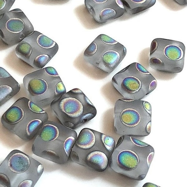 20 pcs Preciosa Peacock Tile beads, Matte Crystal, 6mm, 1 hole, Flat Square, Czech Pressed Glass Beads