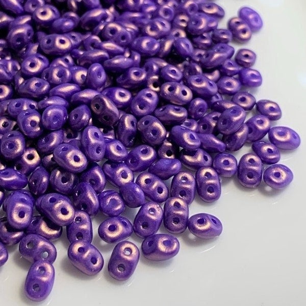 100 pcs SuperDuo Beads, Gold Shine Orchid, 2.5x5mm, Czech Pressed Glass Beads