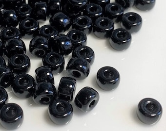 50 Stück Matubo 2/0, 6 mm, Jet Opaque, 1 Loch, Großes Loch, Seed Beads