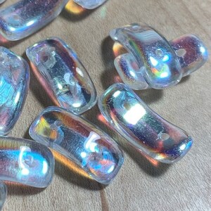 12 pcs noeuds de cristal AB Preciosa, 15,5x3,5 mm, 2 trous, perles de verre pressées tchèques