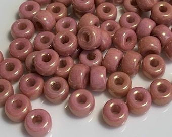 50 pcs Matubo 2/0, 6mm, Chalk Red Luster, 1 hole, Large hole, Seed Beads