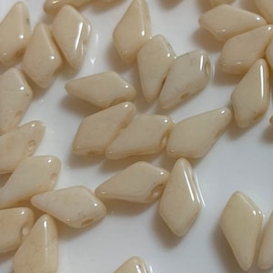 40 pcs Kite Beads, 2 hole, Chalk Beige Luster, 9x5mm, Czech Pressed Glass Beads