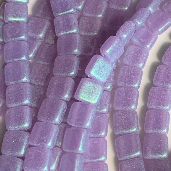 25 pcs CzechMates Tile beads, Aqua Glow Milky Alexandrite, 6mm, Czech Pressed Glass Beads