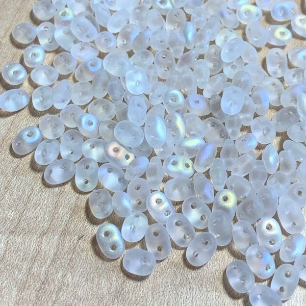 100 pcs SuperDuo Matubo Beads, Crystal AB Matte, 2.5x5mm, Czech Pressed Glass Beads