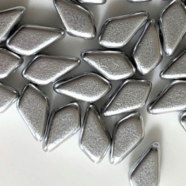 30 pcs Kite Beads, 2 hole, Bronze Aluminium, Matte Metallic Silver, 9x5mm, Czech Pressed Glass Beads