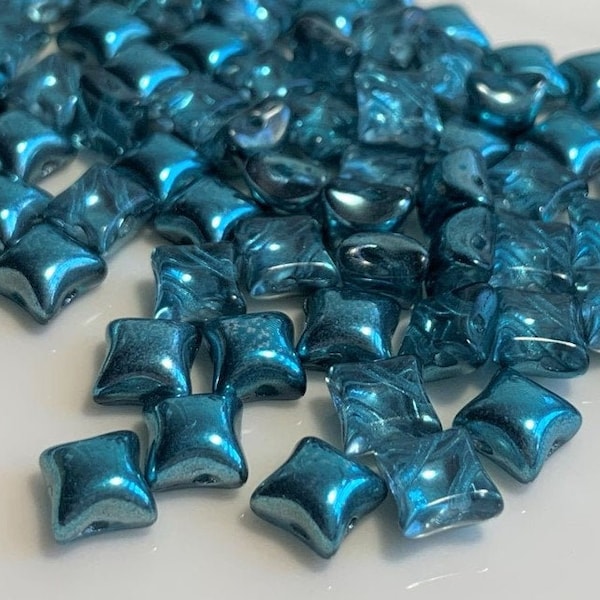 20 pcs Wibeduo Beads, 2 hole, Crystal Marine Metallic Ice, 8x8mm, star shaped Czech Pressed Glass Beads