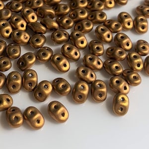 100 pcs SuperDuo Matubo Beads, Crystal Bronze Gold, 2.5x5mm, Czech Pressed Glass Beads