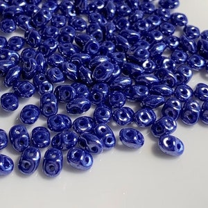 100 pcs SuperDuo Matubo Beads, Blue White Luster, 2.5x5mm, Czech Pressed Glass Beads