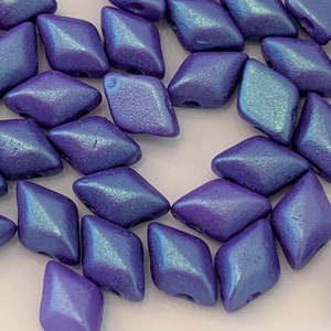 40 pcs Gemduo Beads, Tropical Blue Grape, 5x8mm, 2 hole, diamond shaped Czech Pressed Glass Beads