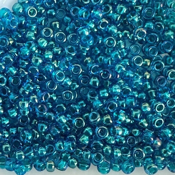 11/0 Fancy Lined Teal Blue, Miyuki Round Seed Beads, Rocaille 11/0 seed beads, 3537