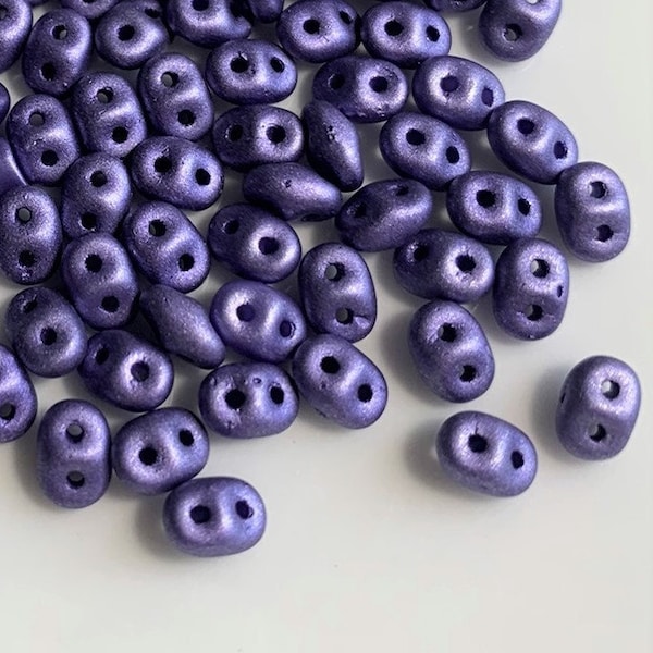 75 pcs SuperDuo Beads, Metallic Violet, 2.5x5mm, 2 hole, Czech Pressed Glass Beads