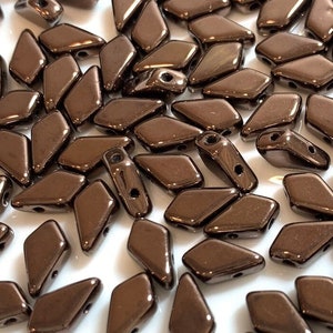 40 pcs Kite Beads, 2 hole, Jet Dark Bronze, 9x5mm, Czech Pressed Glass Beads