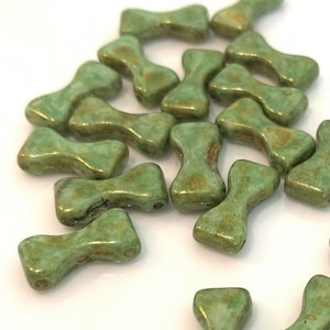 20 pcs Bow Tie beads, Cardamon, 3-Hole, 6x12mm, Czech Pressed Glass Beads