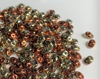 75 pcs SuperDuo Beads, Jet California Gold Rush, 2.5x5mm, Czech Pressed Glass Beads