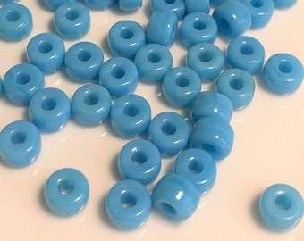 50 pcs Matubo 2/0, 6mm, Turquoise Blue Opaque, 1 hole, Large hole, Seed Beads