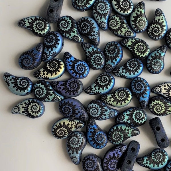 20 pcs Paisley Duo beads, Jet Laser Shell Matte, 2-Hole, 6x5mm, Czech Pressed Glass Beads