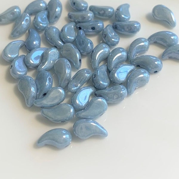 30 pcs ZoliDuo Bead Right, bleu craie lumi, 2 trous en verre, 5x8 mm, perles de verre tchèques
