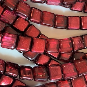 25 pcs CzechMates Tile beads, Mirror Cranberry, 6mm, Czech Pressed Glass Beads