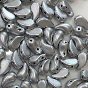 50 Stück ZoliDuo Bead Right, Aluminium silber, 2-Loch Glasperle, 5x8mm, Böhmische Glasperlen