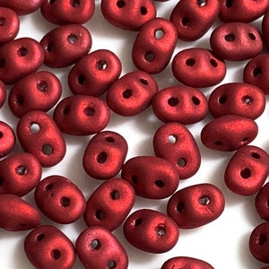 75 pcs SuperDuo Matubo Beads, Metalust Matte Lipstick Red, 2.5x5mm, Czech Pressed Glass Beads