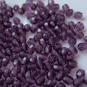 50 pcs Deep Purple Round Faceted Fire Polished Czech Beads, 3mm, 4mm