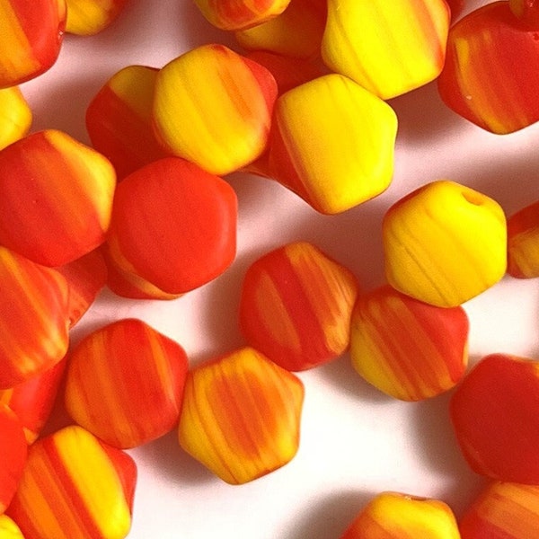 30 pcs Hexx Beads, Honeycomb Beads, Hodge Podge Orange Matte, 2 hole, 6mm, hexagon shaped Czech Pressed Glass Beads