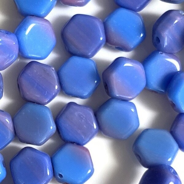30 pcs Hexx Beads, Honeycomb Beads, Hodge Podge Blue, 2 hole, 6mm, hexagon shaped Czech Pressed Glass Beads