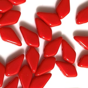 40 pcs Kite Beads, 2 hole, Red, 9x5mm, Czech Pressed Glass Beads