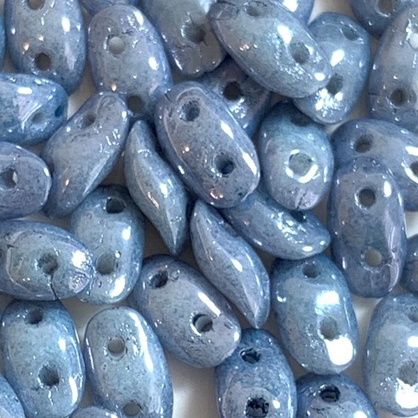 Wave beads, Chalk Blue Luster, 3x7mm, 2-hole, Czech Pressed Glass Beads, Free Pattern with purchase