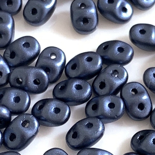 75 pcs SuperDuo Matubo Beads, Pastel Montana Blue, Navy Blue, 2.5x5mm, Czech Pressed Glass Beads