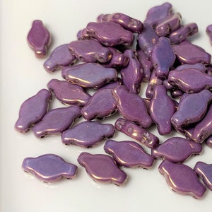 20 pcs Navette, lustre lilas vega blanc opaque, 3 trous, 6 x 12 mm, perles de verre pressées tchèques