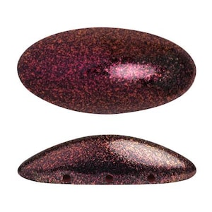 May include: Two iridescent glass beads in a teardrop shape with a speckled finish. The beads are a deep burgundy color with a hint of gold.