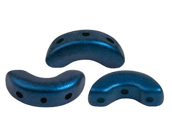 Perles Arcos par Puca®, bleu sarcelle chatoyant, 30 pièces, 3 trous, 10 x 5 mm, perles de verre pressées tchèques