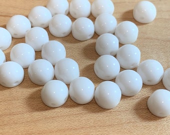 20 pcs Cabochons, 6mm, Chalk White, 2-Hole, Czech Pressed Glass Beads