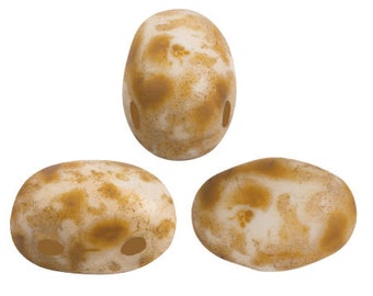 Samos par Puca® beads, Opaque White Matte Travertine, 25 pcs, 2-Hole, 5x7mm, Czech Pressed Glass Beads