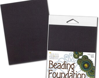 May include: Black beading foundation sheets. One sheet is loose, the other is in a package. The package has the text "Beading Foundation" and "for bead embroidery, cabochon beading, sewing, etc.". The sheet measures 4.25" x 5.5".