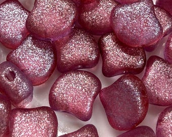 Frozen Matte Pink Purple mix Ginko Matubo Beads, 2 Hole, Czech Pressed Glass