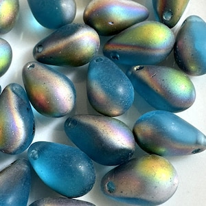 20 stuks Frosted Aqua Vitrail Light Drop-kralen, 6 x 9 mm, 1 gat, boor aan de zijkant, Tsjechische glaskralen