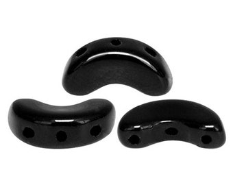 30 perles Arcos par Puca® Jet, 3 trous, 10 x 5 mm, perles de verre pressées tchèques